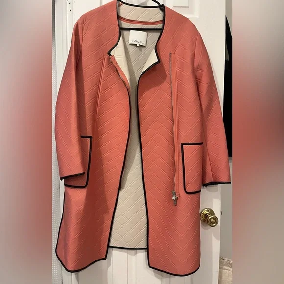 3.1 Phillip Lim Coral and Black Neoprene & Leather Coat - Picture 12 of 13